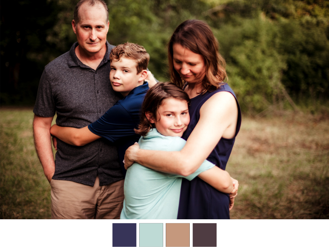 Family in blues and neutrals