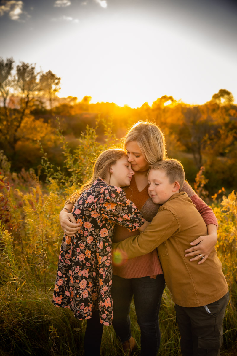 Mother and children at sunset - North Liberty Family Photographer