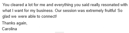 Testimonial from mentoring client
